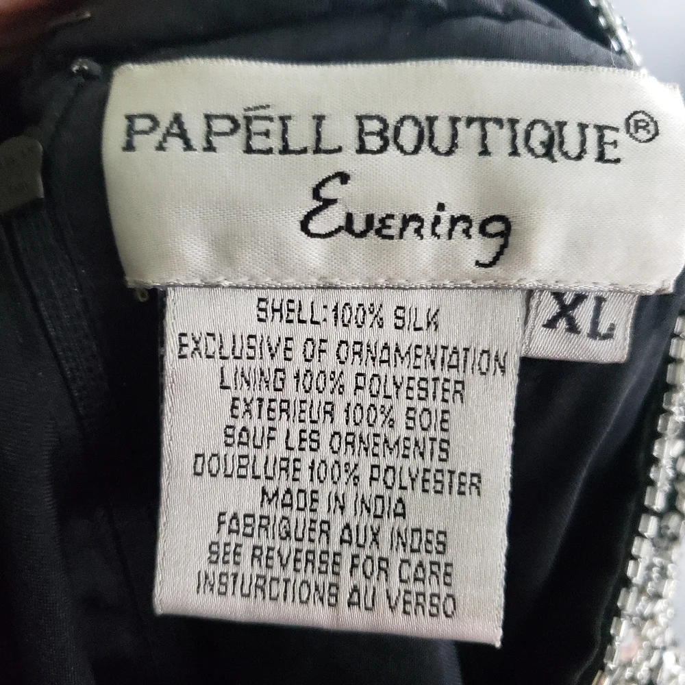 Papell Boutique 100% Silk Black and Silver Embellished Top Size Xl - Picture 3 of 7